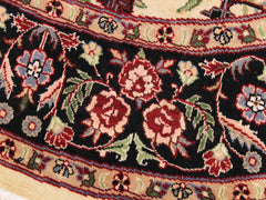 handmade Traditional Kashan Beige Black Hand Knotted ROUND 100% WOOL area rug 6x6