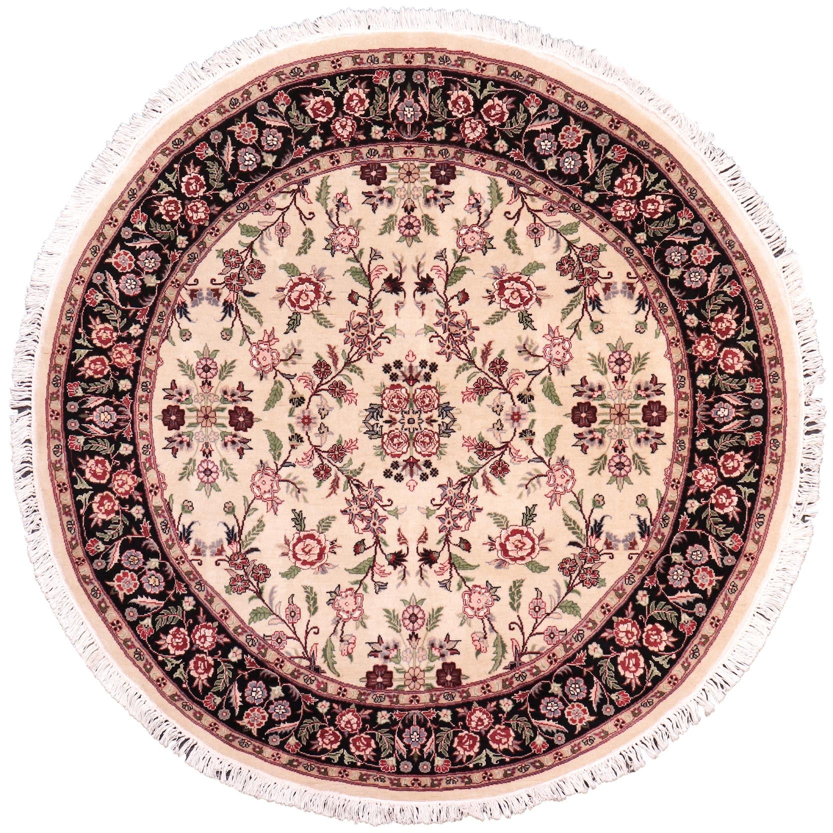 handmade Traditional Kashan Beige Black Hand Knotted ROUND 100% WOOL area rug 6'x6'