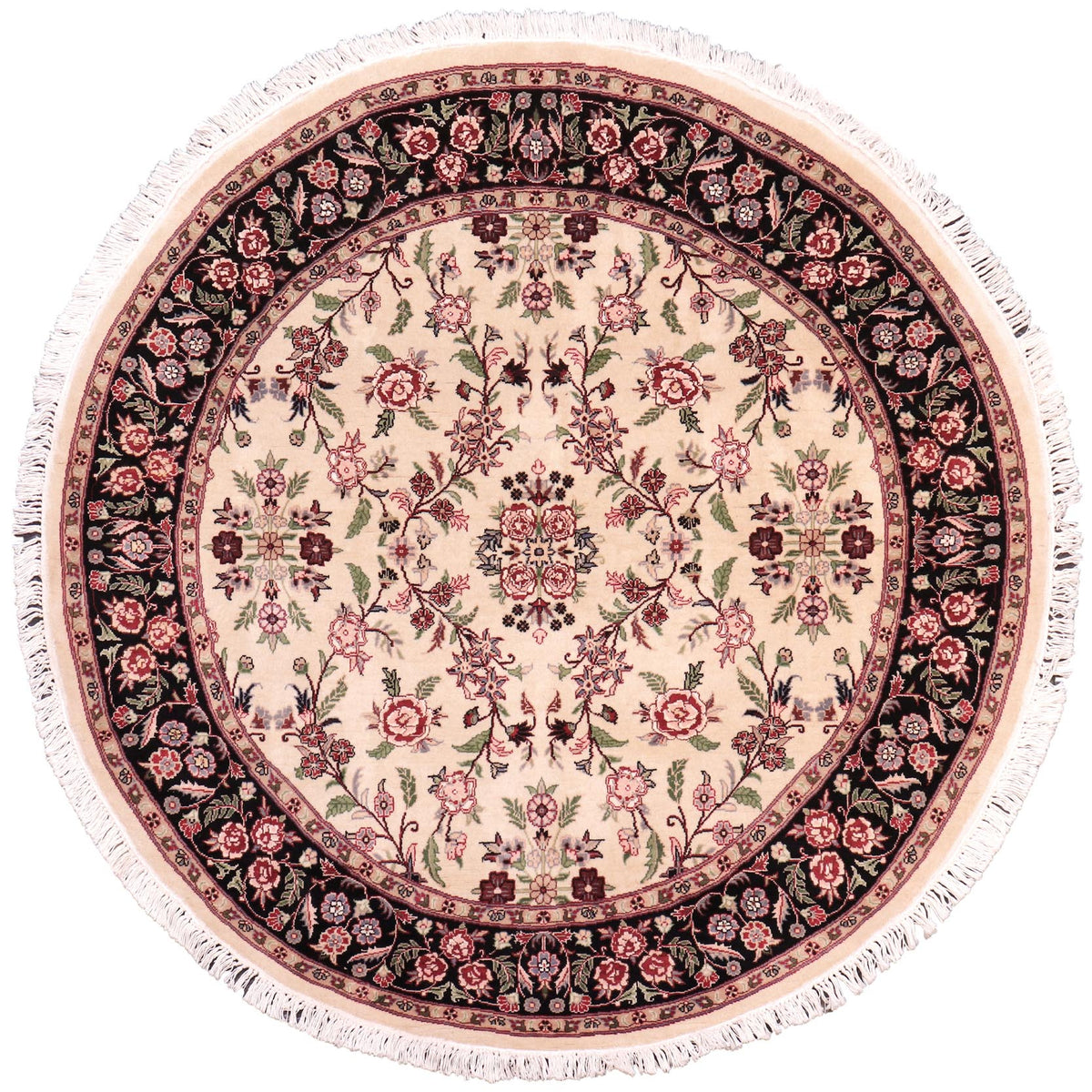 handmade Traditional Kashan Beige Black Hand Knotted ROUND 100% WOOL area rug 6'x6'