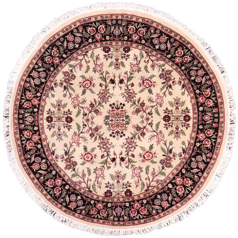 handmade Traditional Kashan Beige Black Hand Knotted ROUND 100% WOOL area rug 6'x6'
