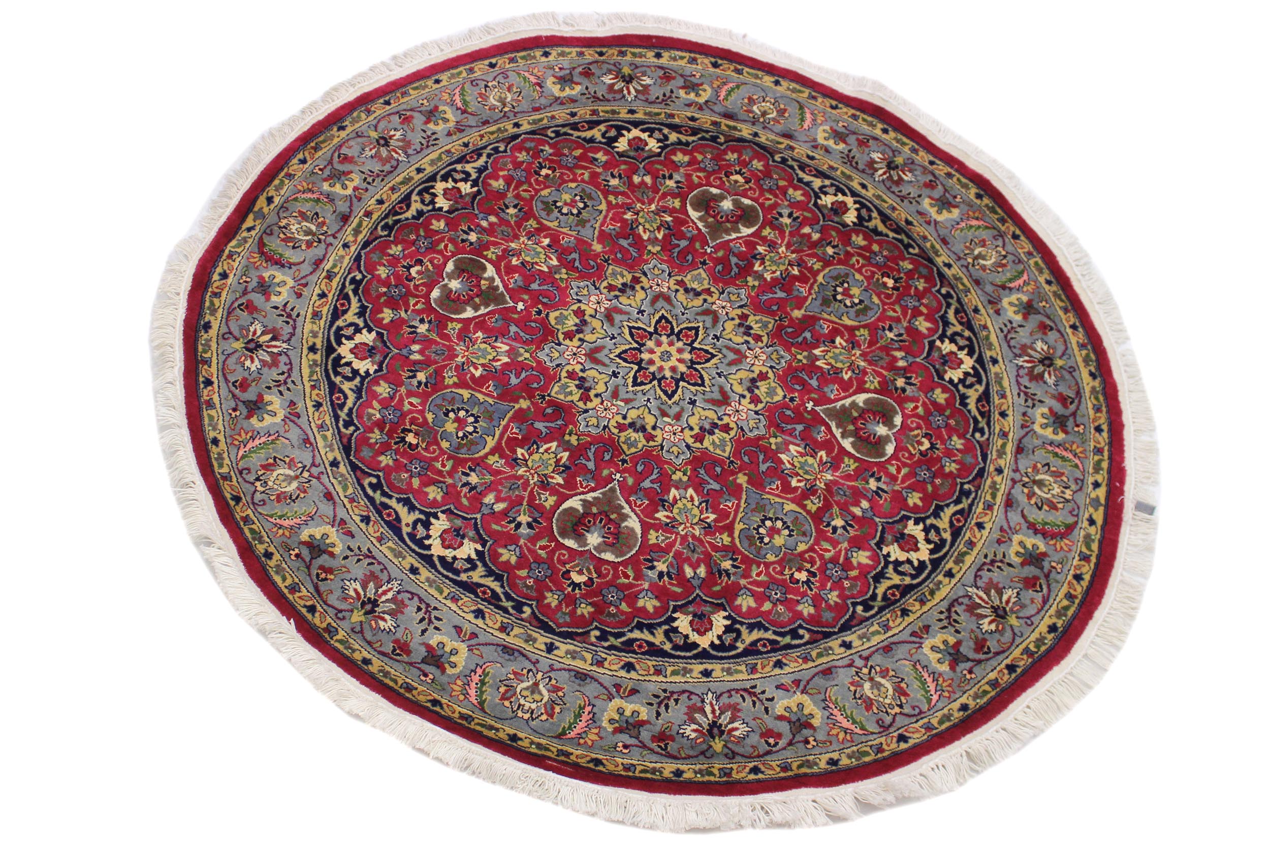 handmade Traditional Kashan Pink Gray Hand Knotted ROUND 100% WOOL area rug 6' x 6'