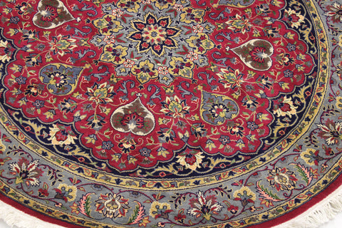 handmade Traditional Kashan Pink Gray Hand Knotted ROUND 100% WOOL area rug 6' x 6'