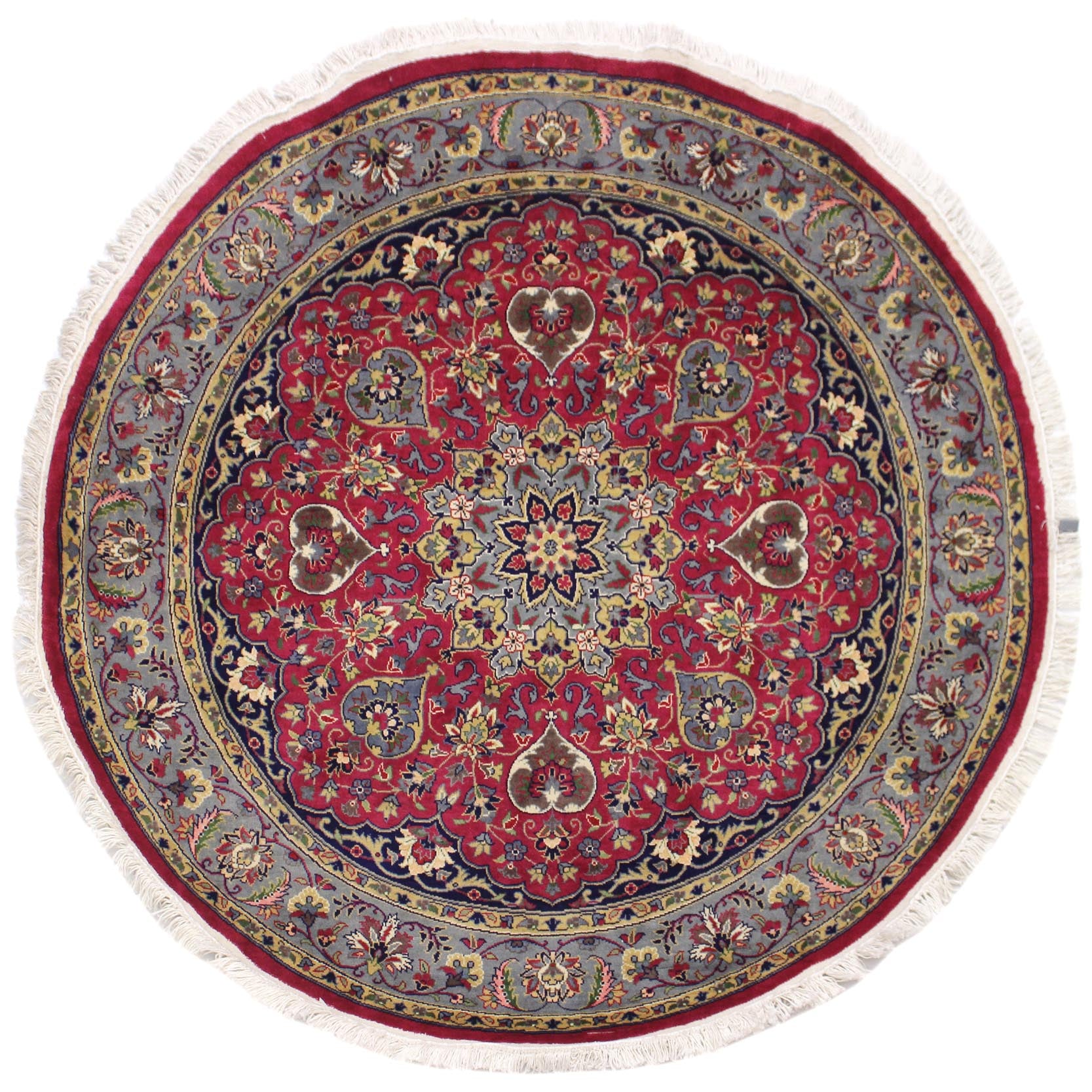 handmade Traditional Kashan Pink Gray Hand Knotted ROUND 100% WOOL area rug 6'x6'