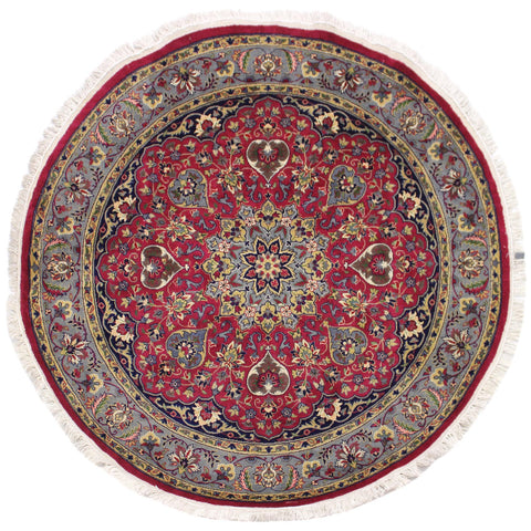 handmade Traditional Kashan Pink Gray Hand Knotted ROUND 100% WOOL area rug 6' x 6'