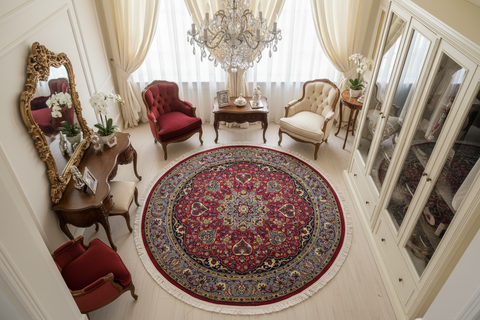 handmade Traditional Kashan Pink Gray Hand Knotted ROUND 100% WOOL area rug 6' x 6'