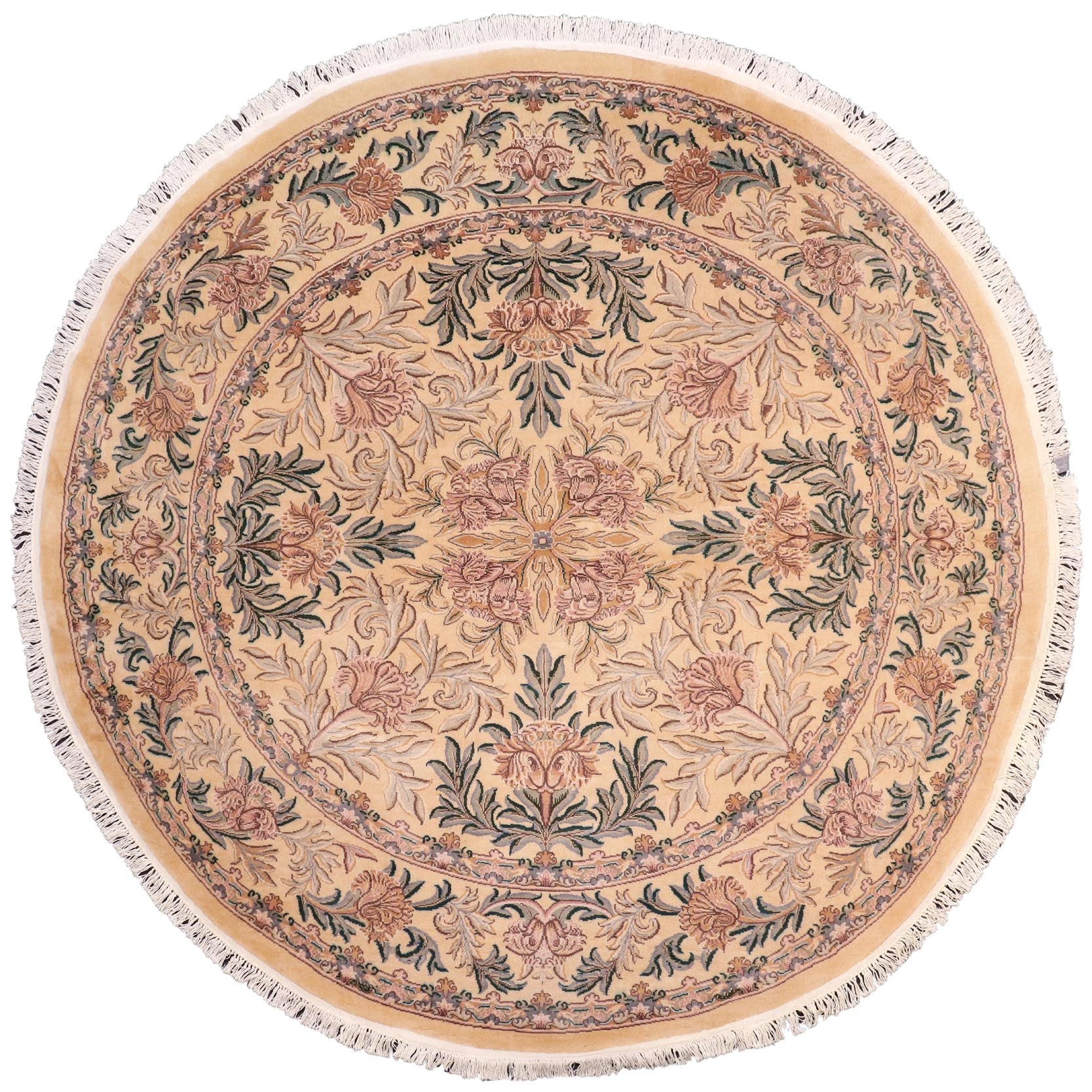 handmade Traditional Tulip Gold Pink Hand Knotted ROUND 100% WOOL area rug 8' x 8'