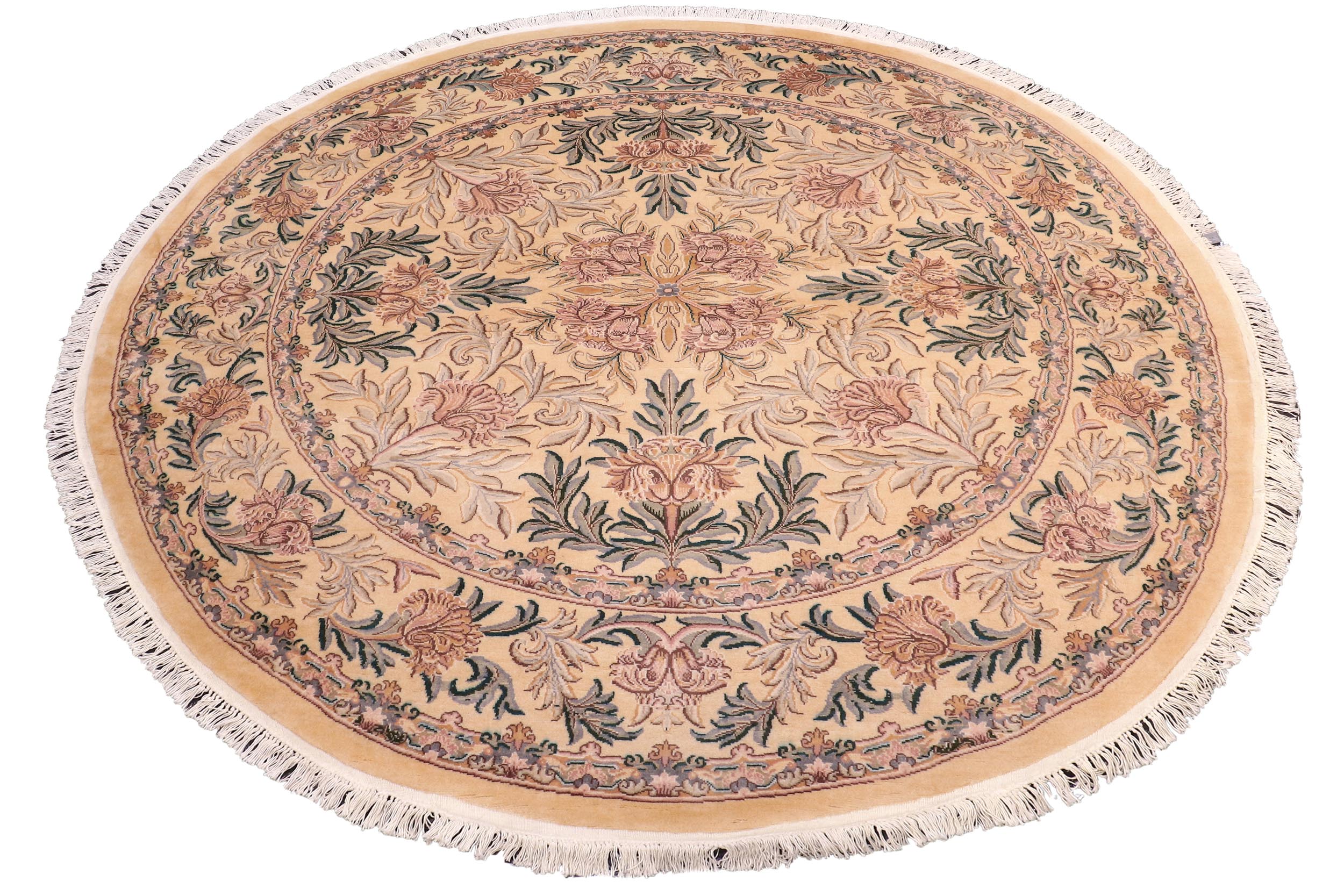 handmade Traditional Tulip Gold Pink Hand Knotted ROUND 100% WOOL area rug 8' x 8'