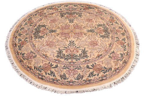 handmade Traditional Tulip Gold Pink Hand Knotted ROUND 100% WOOL area rug 8'x8'