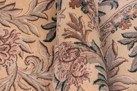 handmade Traditional Tulip Gold Pink Hand Knotted ROUND 100% WOOL area rug 8' x 8'