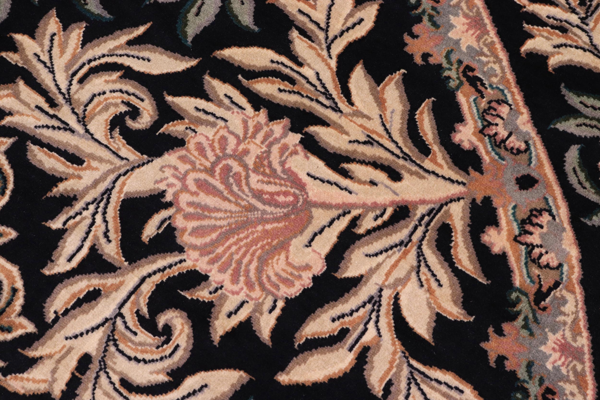 handmade Traditional Tulip Black Tan Hand Knotted ROUND 100% WOOL area rug 8' x 8'