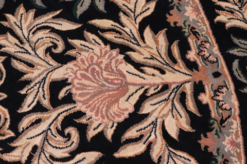 handmade Traditional Tulip Black Tan Hand Knotted ROUND 100% WOOL area rug 8' x 8'