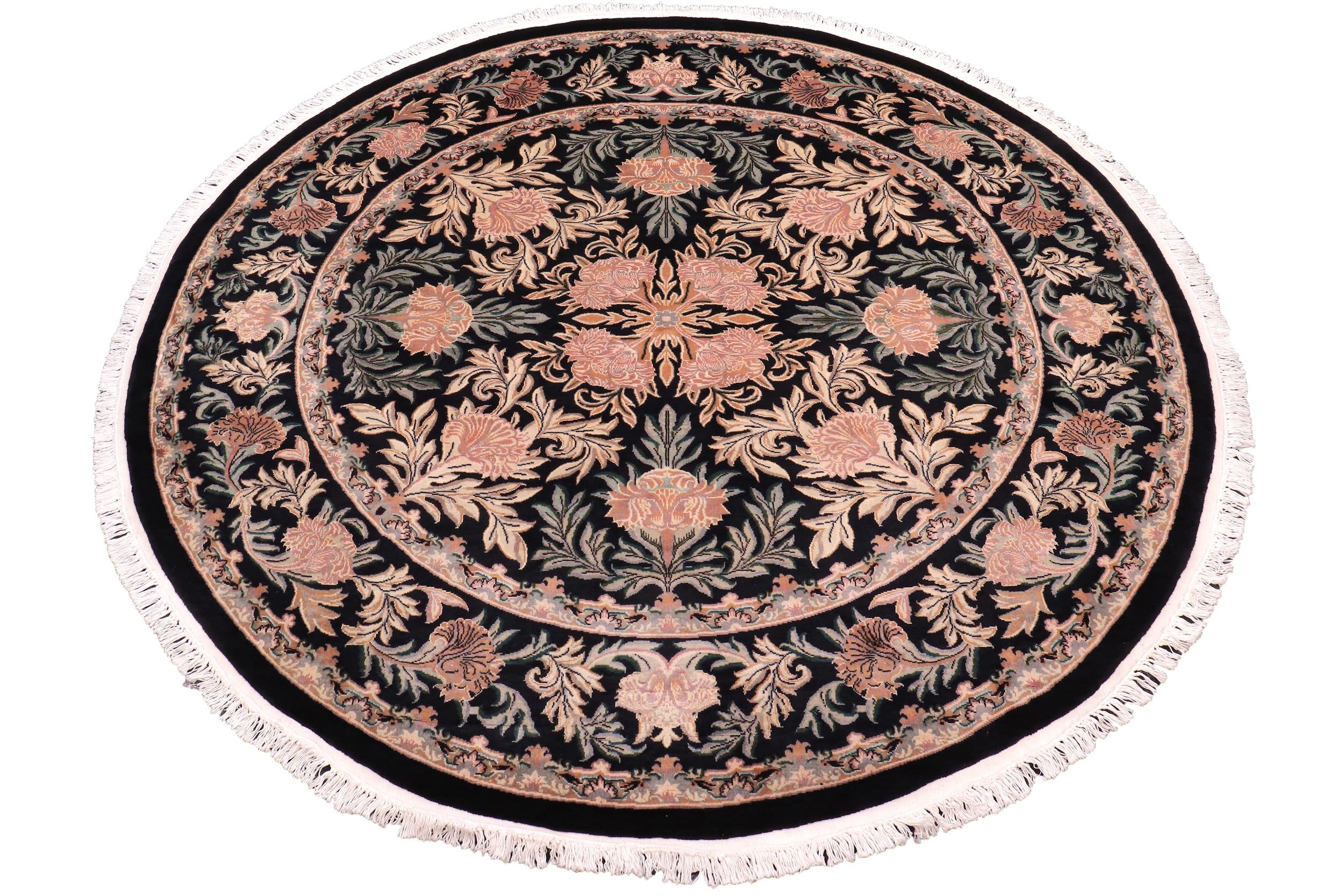 handmade Traditional Tulip Black Tan Hand Knotted ROUND 100% WOOL area rug 8' x 8'