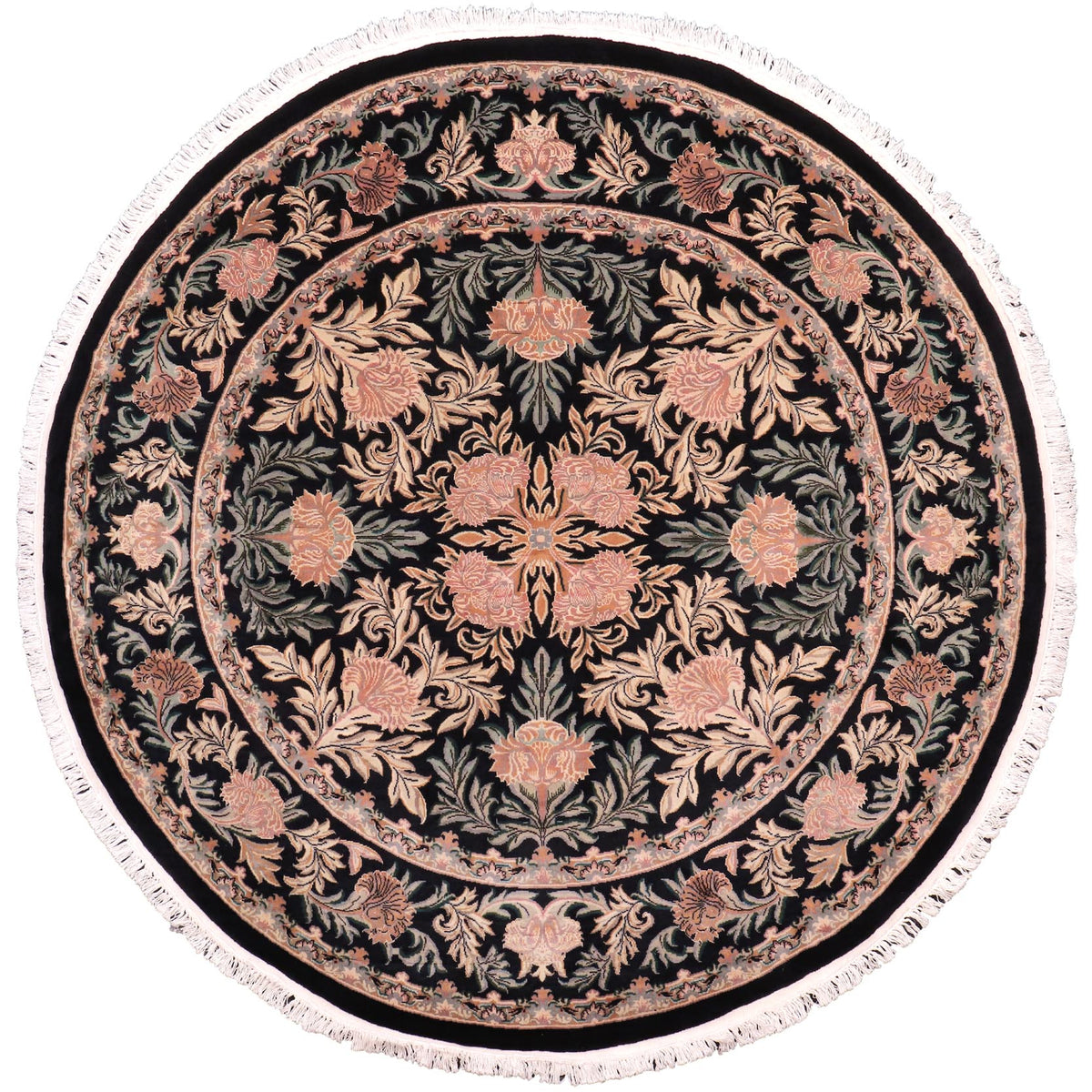 handmade Traditional Tulip Black Tan Hand Knotted ROUND 100% WOOL area rug 8' x 8'