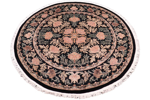 handmade Traditional Tulip Black Tan Hand Knotted ROUND 100% WOOL area rug 8' x 8'