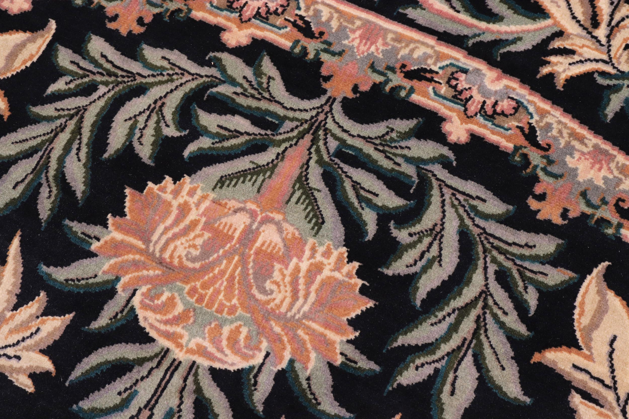 handmade Traditional Tulip Black Tan Hand Knotted ROUND 100% WOOL area rug 8' x 8'