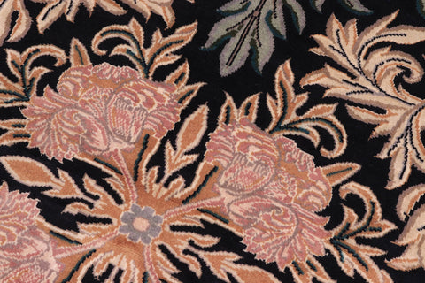 handmade Traditional Tulip Black Tan Hand Knotted ROUND 100% WOOL area rug 8' x 8'