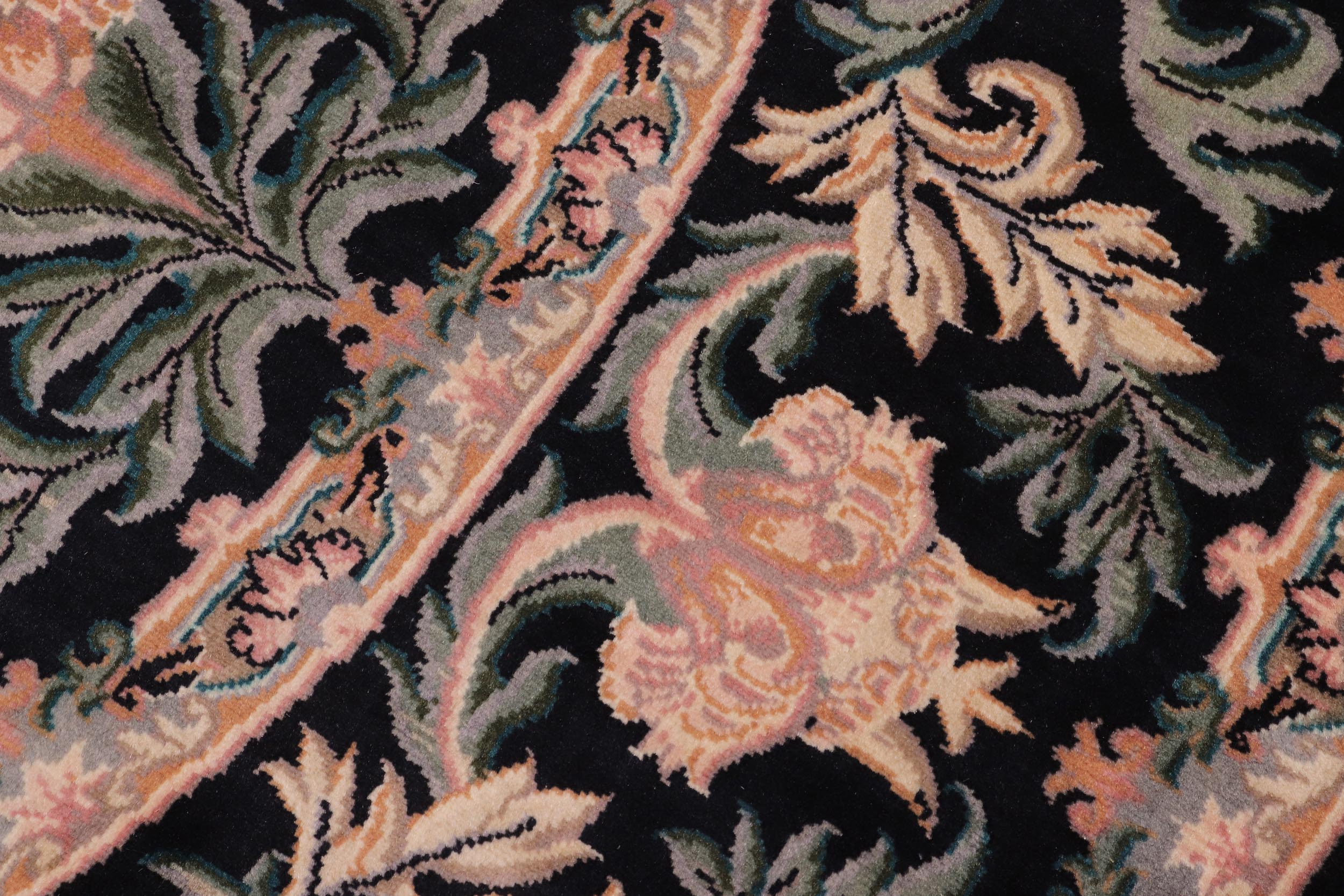 handmade Traditional Tulip Black Tan Hand Knotted ROUND 100% WOOL area rug 8' x 8'