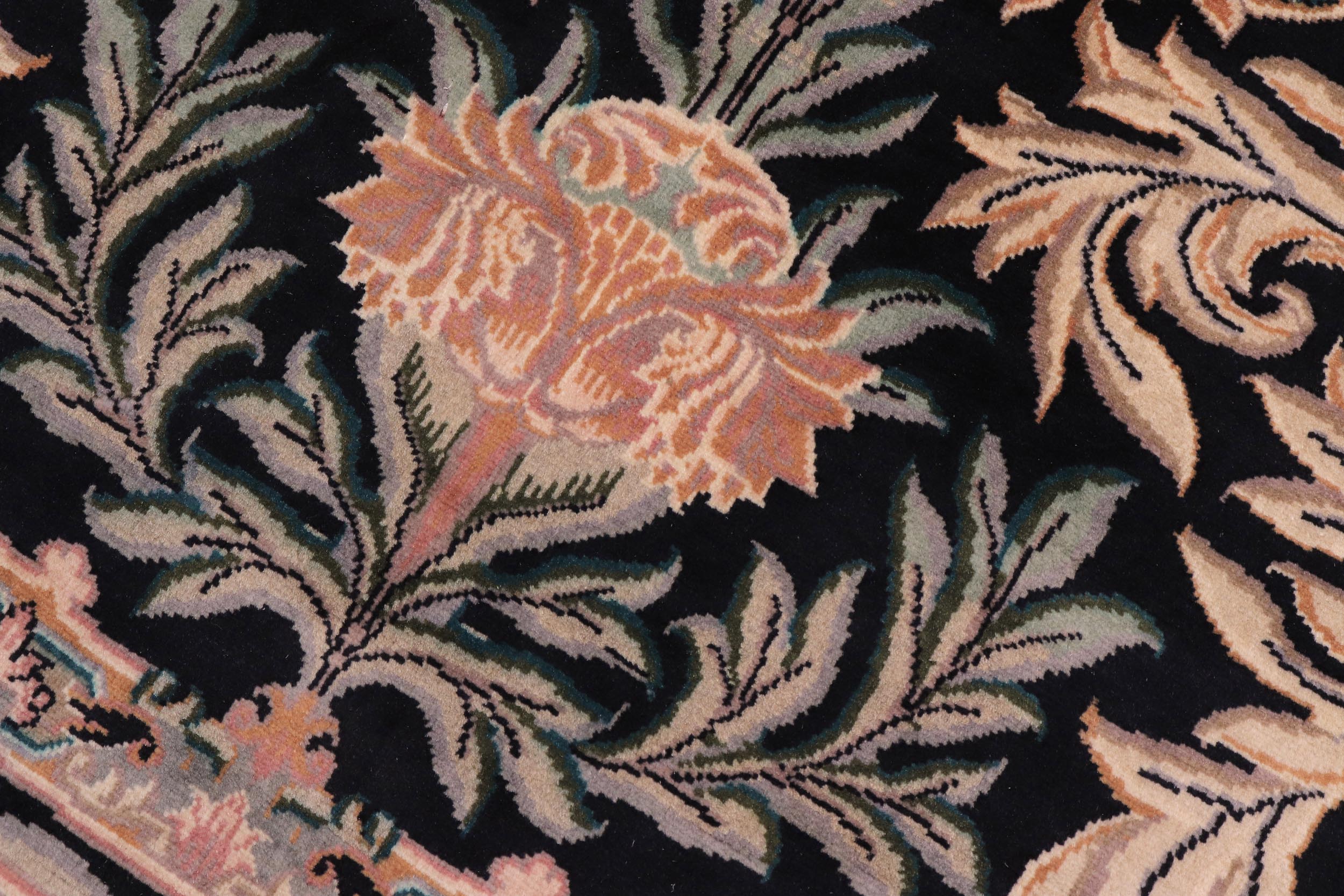 handmade Traditional Tulip Black Tan Hand Knotted ROUND 100% WOOL area rug 8' x 8'