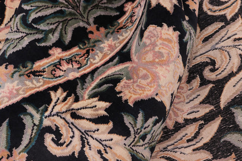 handmade Traditional Tulip Black Tan Hand Knotted ROUND 100% WOOL area rug 8' x 8'