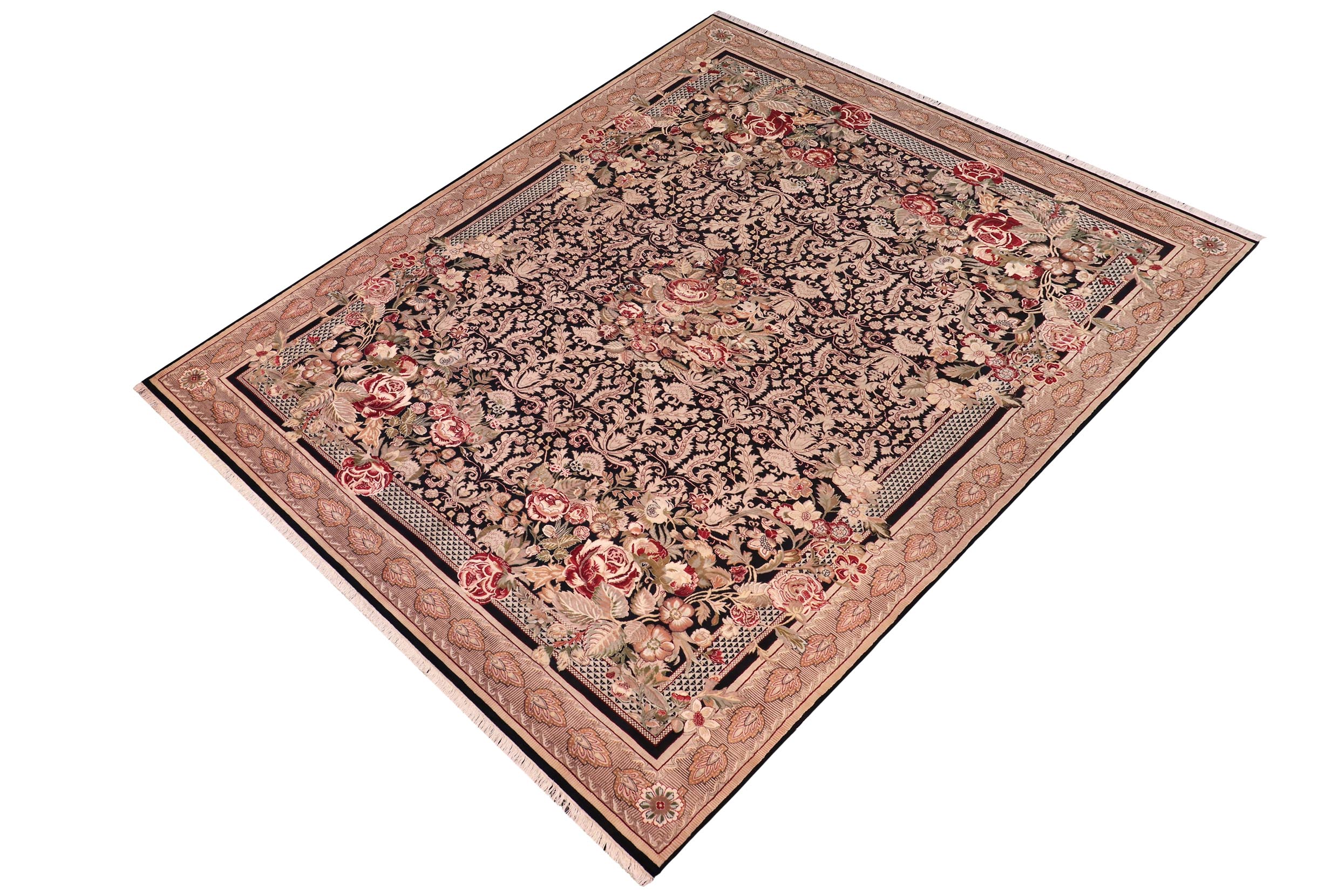handmade Traditional Rasmi Romal Black Beige Hand Knotted RECTANGLE 100% WOOL area rug 9x13
