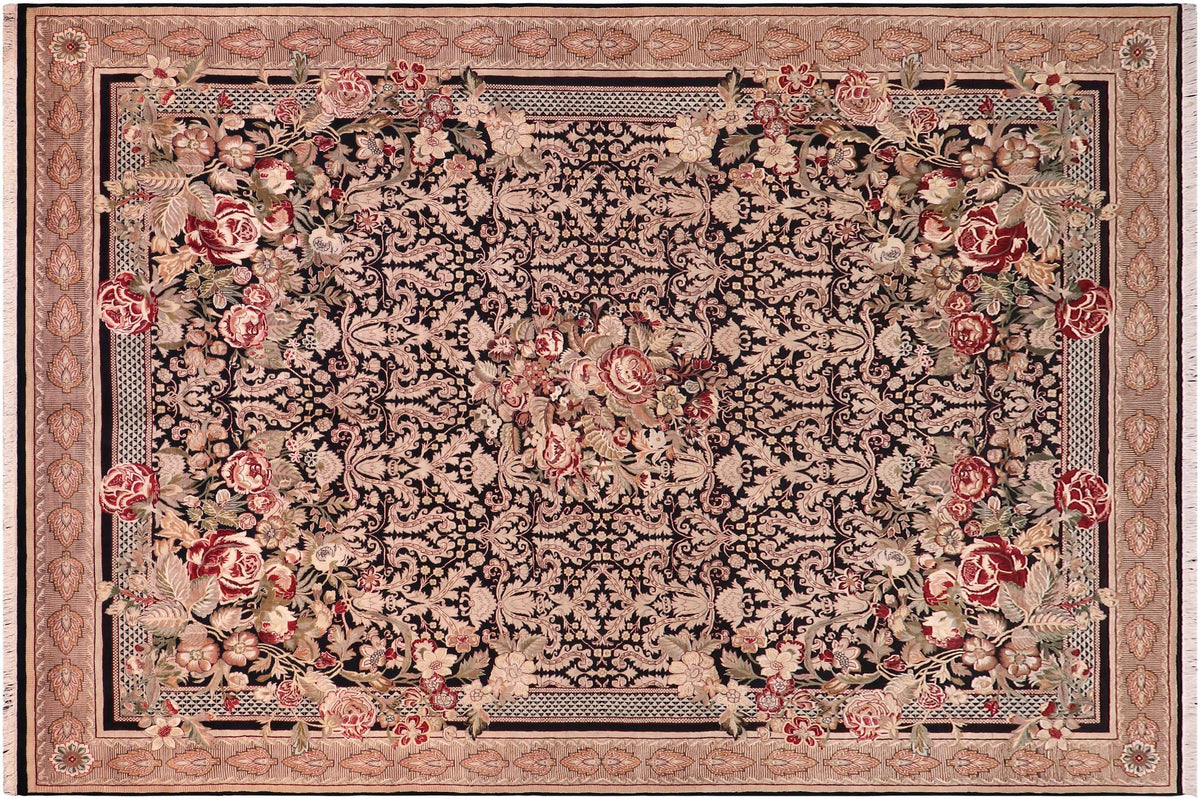 handmade Traditional Rasmi Romal Black Beige Hand Knotted RECTANGLE 100% WOOL area rug 9x13