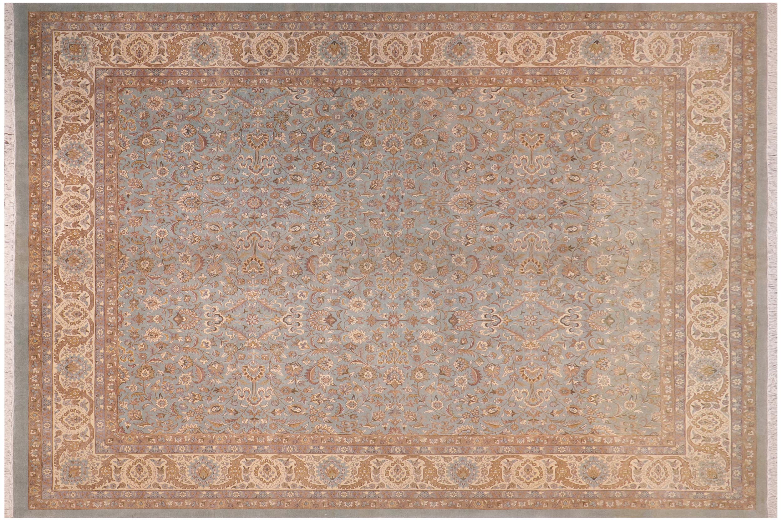 handmade Traditional Design Lt. Blue Ivory Hand Knotted RECTANGLE 100% WOOL area rug 12' x 15'