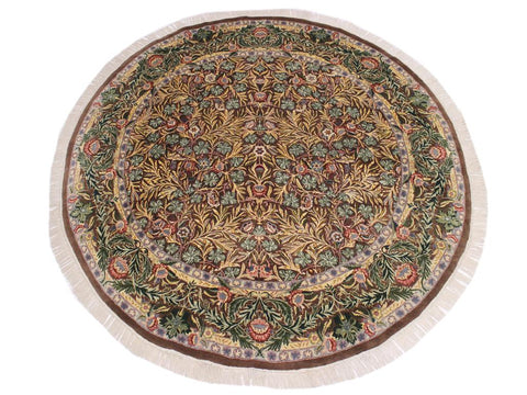 handmade Traditional Imran Brown Green Hand Knotted ROUND 100% WOOL area rug 8x8