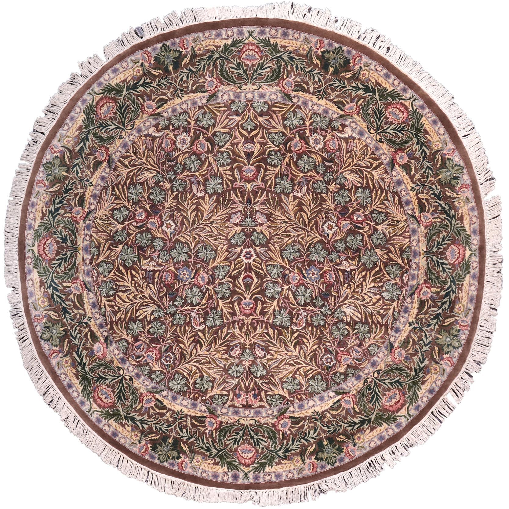 handmade Traditional Imran Brown Green Hand Knotted ROUND 100% WOOL area rug 8' x 8'