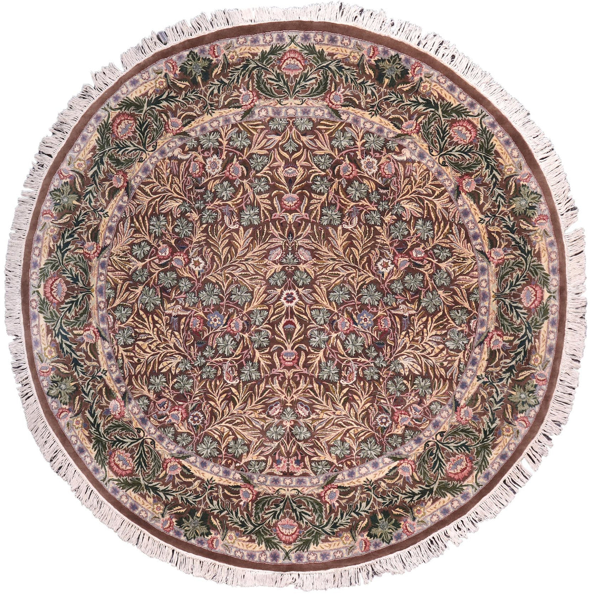 handmade Traditional Imran Brown Green Hand Knotted ROUND 100% WOOL area rug 8' x 8'