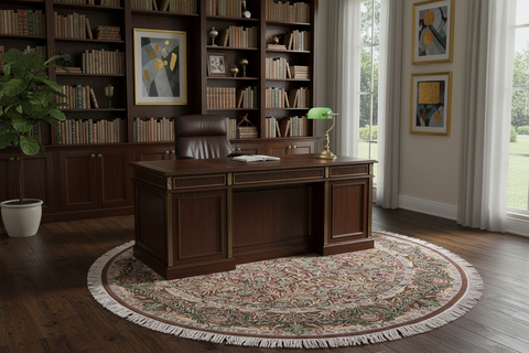 handmade Traditional Imran Brown Green Hand Knotted ROUND 100% WOOL area rug 8' x 8'