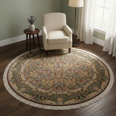 handmade Traditional Imran Brown Green Hand Knotted ROUND 100% WOOL area rug 8x8