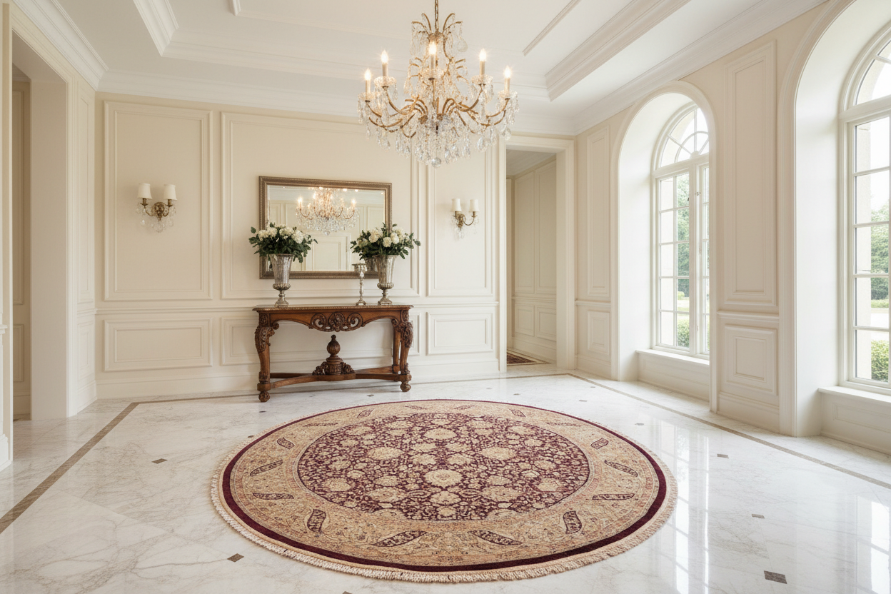 handmade Traditional Round Kashan Red Gold Hand Knotted ROUND 100% WOOL area rug 8' x 8'
