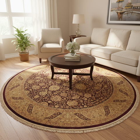 Antique Vegetable Dyed Kashan Cassidy Red/Gold Wool Round - 8'0''X8'0''