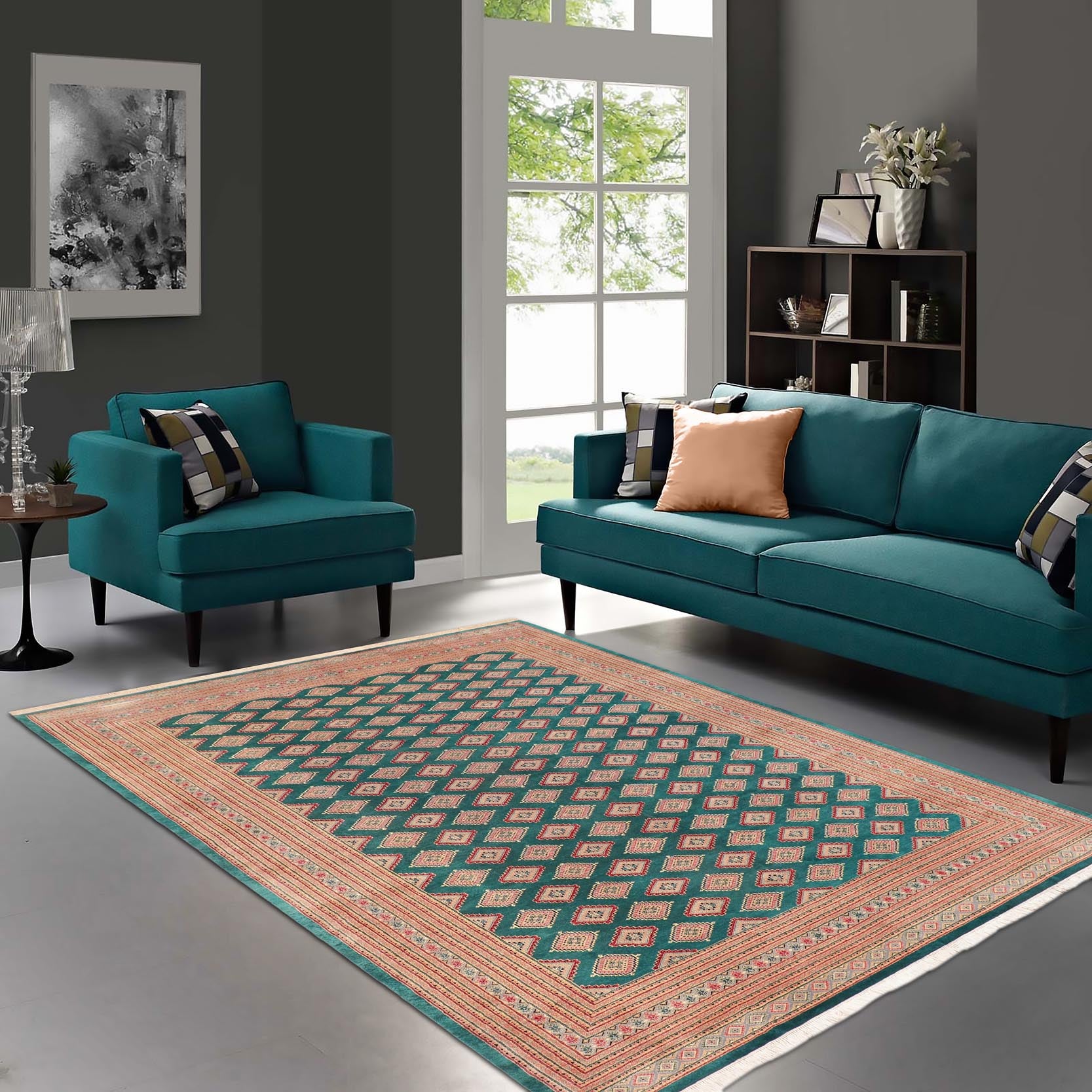 handmade Geometric Bokhara Green Pink Hand Knotted RECTANGLE 100% WOOL area rug 10X14