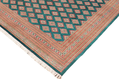 handmade Geometric Bokhara Green Pink Hand Knotted RECTANGLE 100% WOOL area rug 10X14