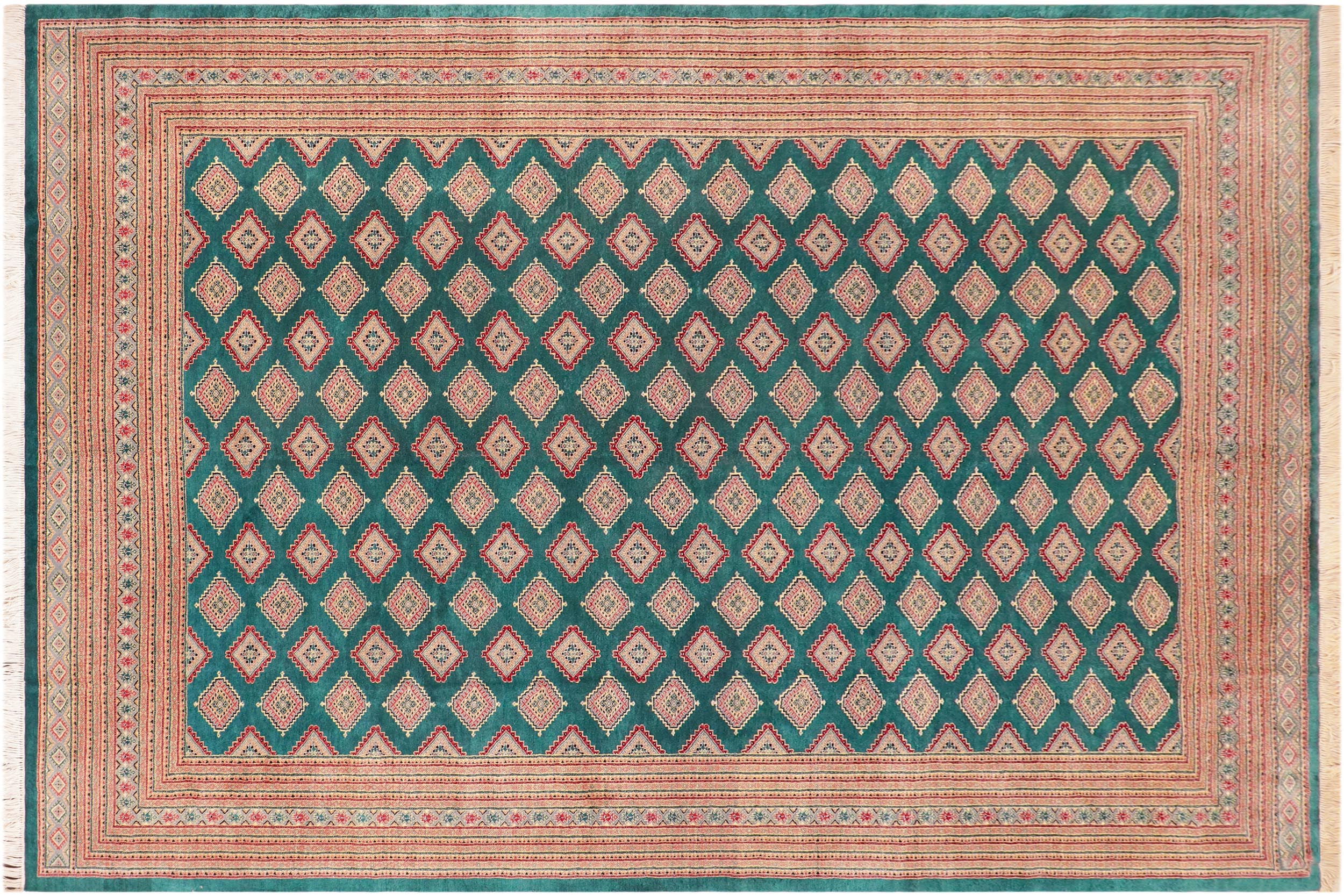 handmade Geometric Bokhara Green Pink Hand Knotted RECTANGLE 100% WOOL area rug 10X14