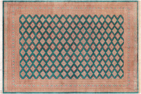 handmade Geometric Bokhara Green Pink Hand Knotted RECTANGLE 100% WOOL area rug 10X14