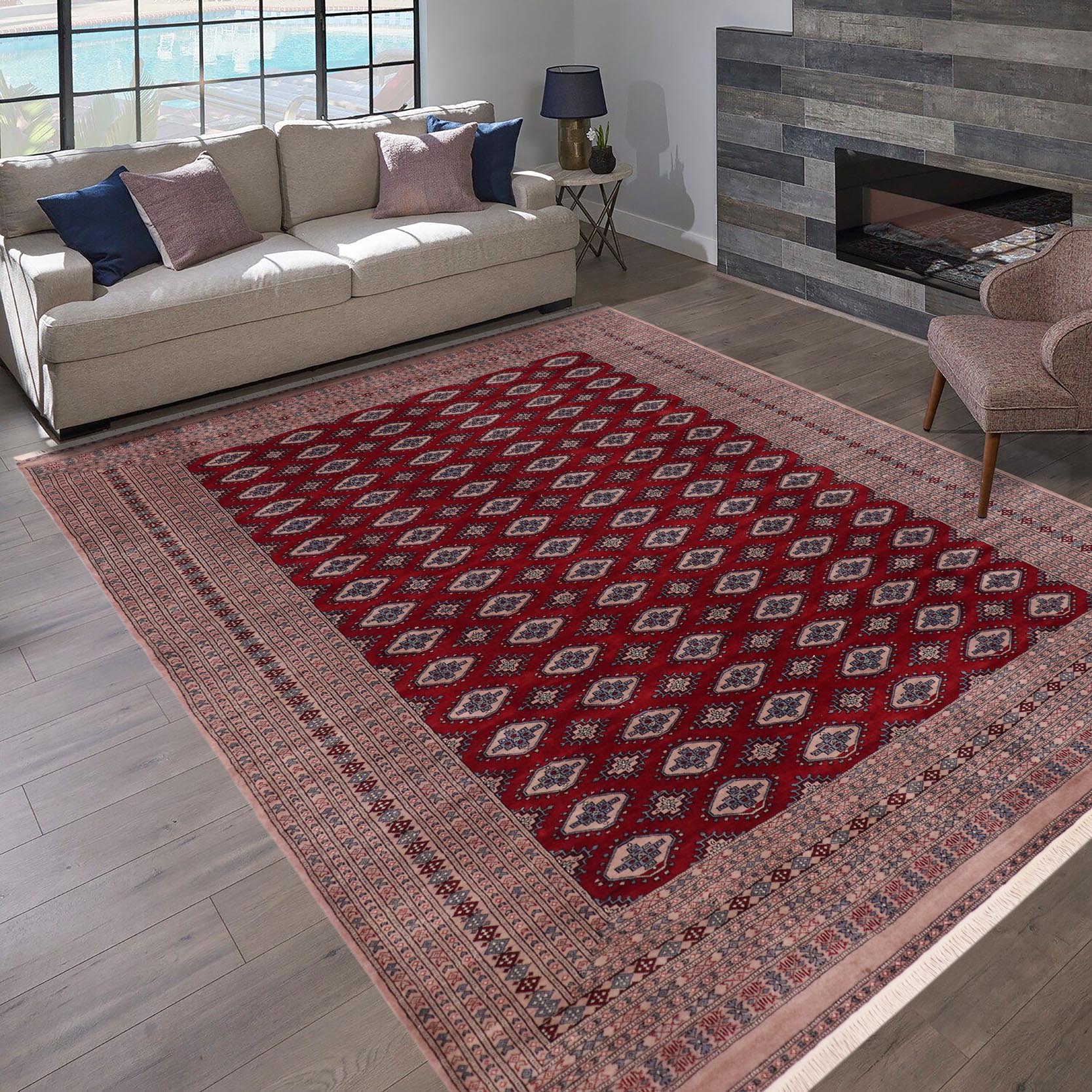 handmade Geometric Bokhara Red Taupe Hand Knotted RECTANGLE 100% WOOL area rug 9X12