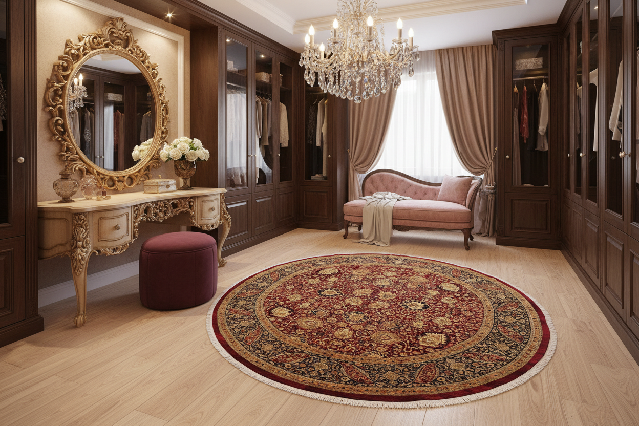 handmade Traditional Round Kashan Red Blue Hand Knotted ROUND 100% WOOL area rug 12' x 12'