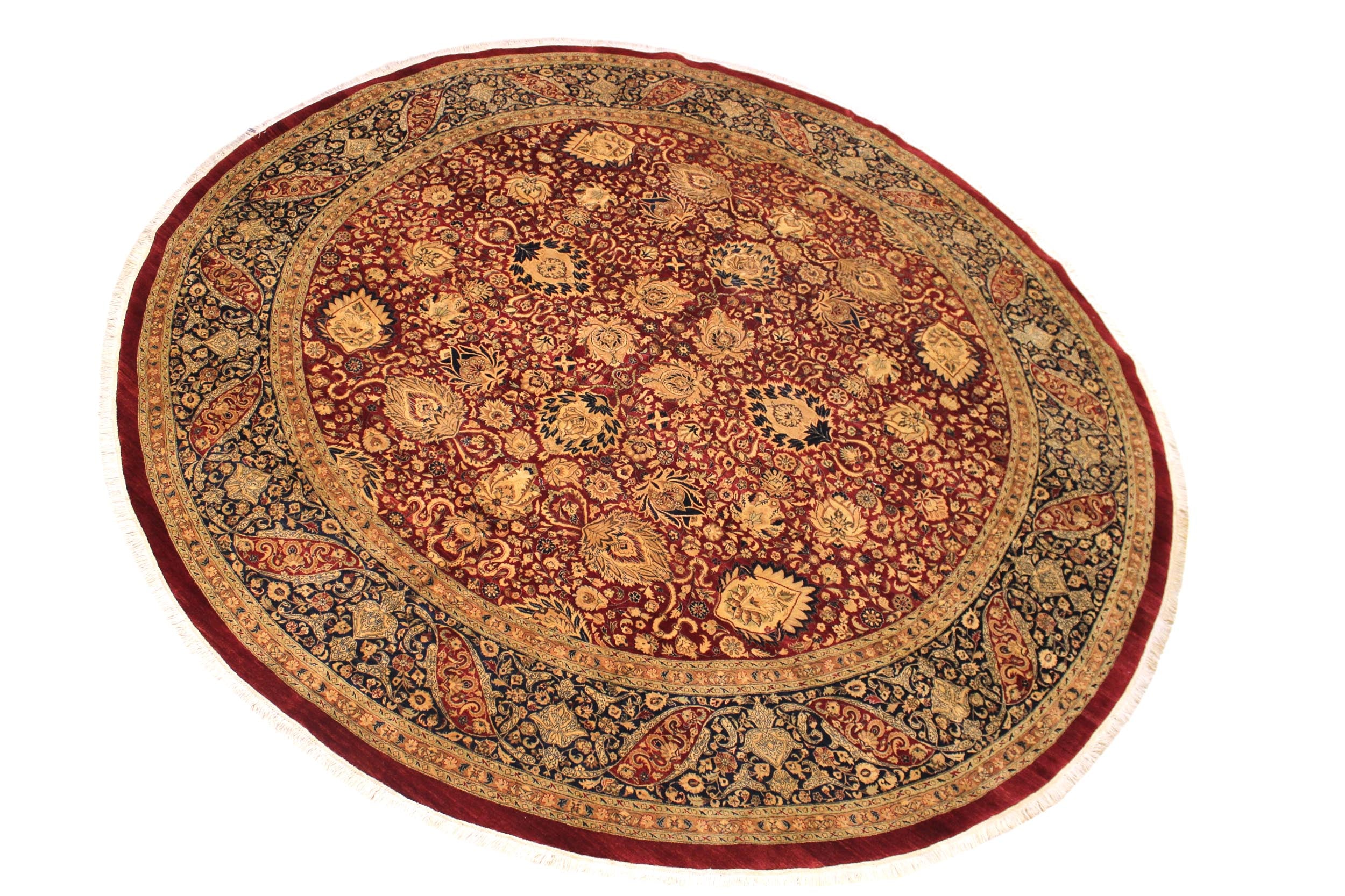 handmade Traditional Round Kashan Red Blue Hand Knotted ROUND 100% WOOL area rug 12' x 12'