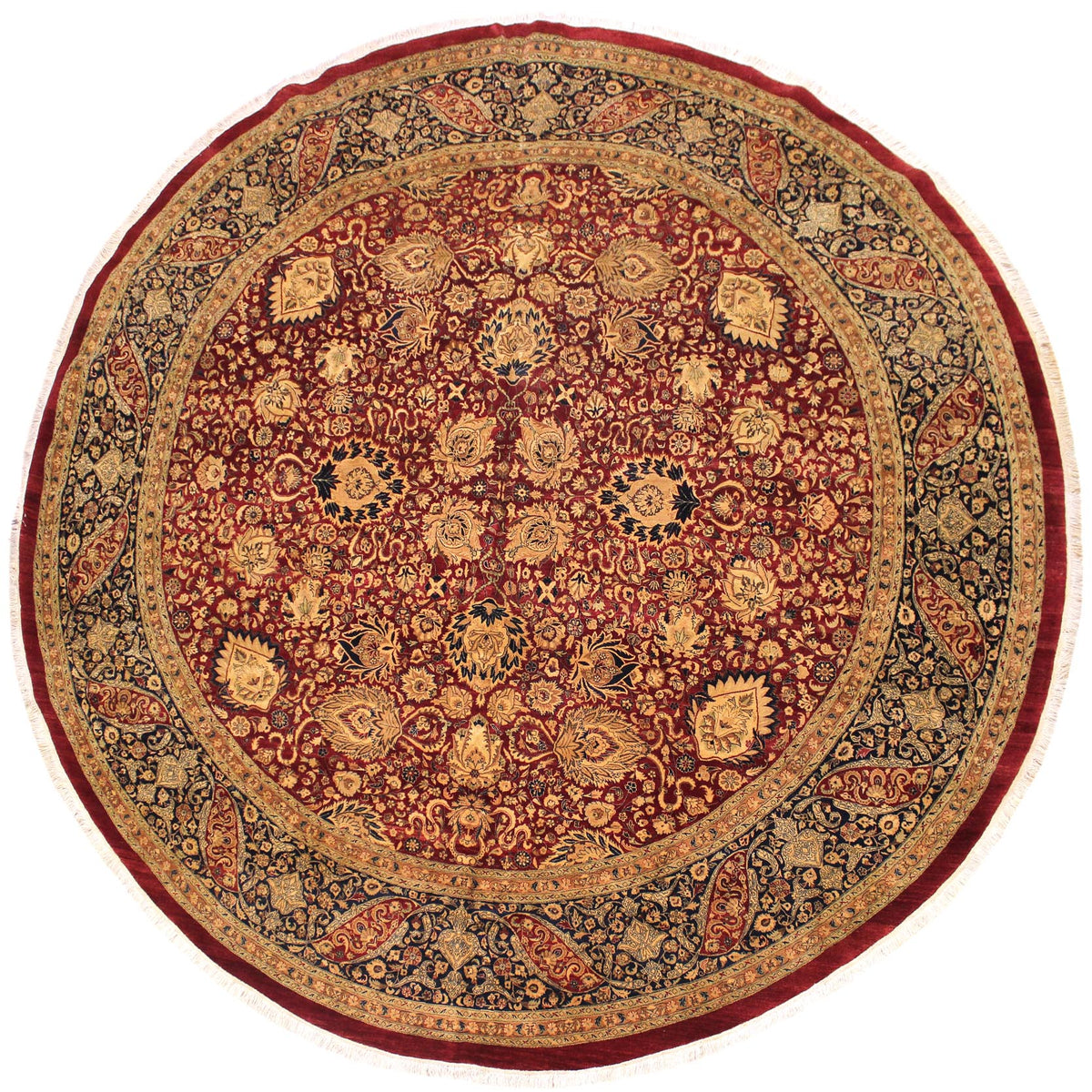 handmade Traditional Round Kashan Red Blue Hand Knotted ROUND 100% WOOL area rug 12' x 12'