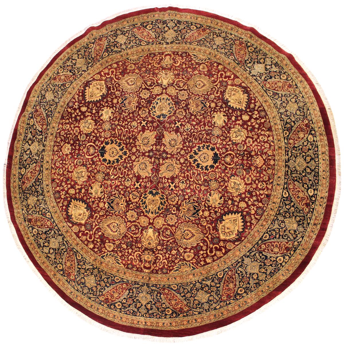 handmade Traditional Kashan Red Blue Hand Knotted ROUND 100% WOOL area rug 12x12