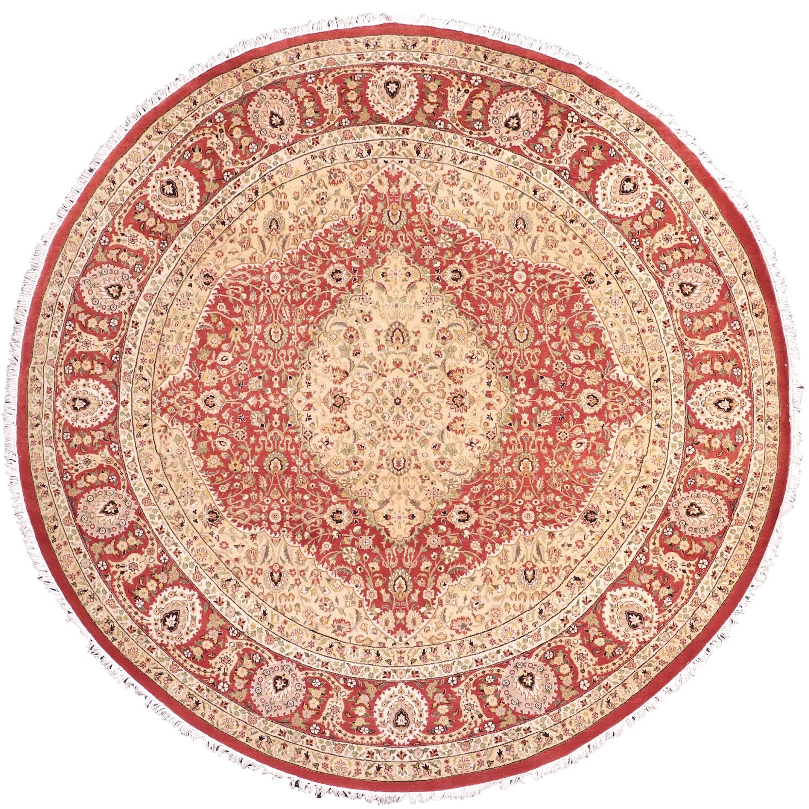 handmade Traditional Round Design Rust Ivory Hand Knotted ROUND 100% WOOL area rug 9' x 9'