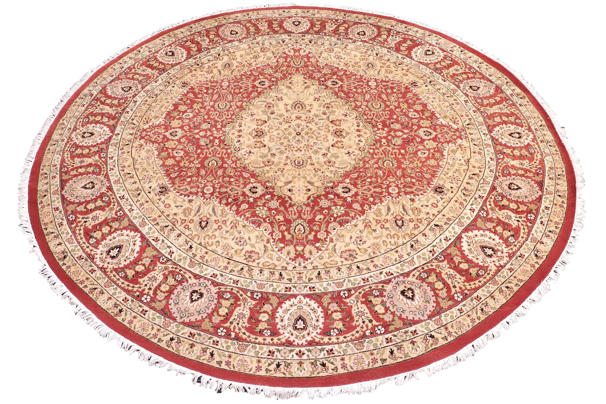 handmade Traditional Round Design Rust Ivory Hand Knotted ROUND 100% WOOL area rug 9' x 9'