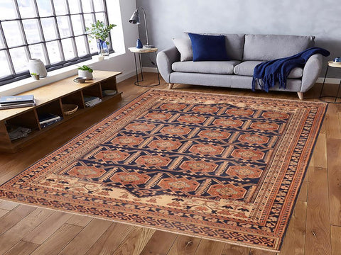 handmade Transitional Antique Blue Beige Hand Knotted RECTANGLE 100% WOOL area rug 6x9