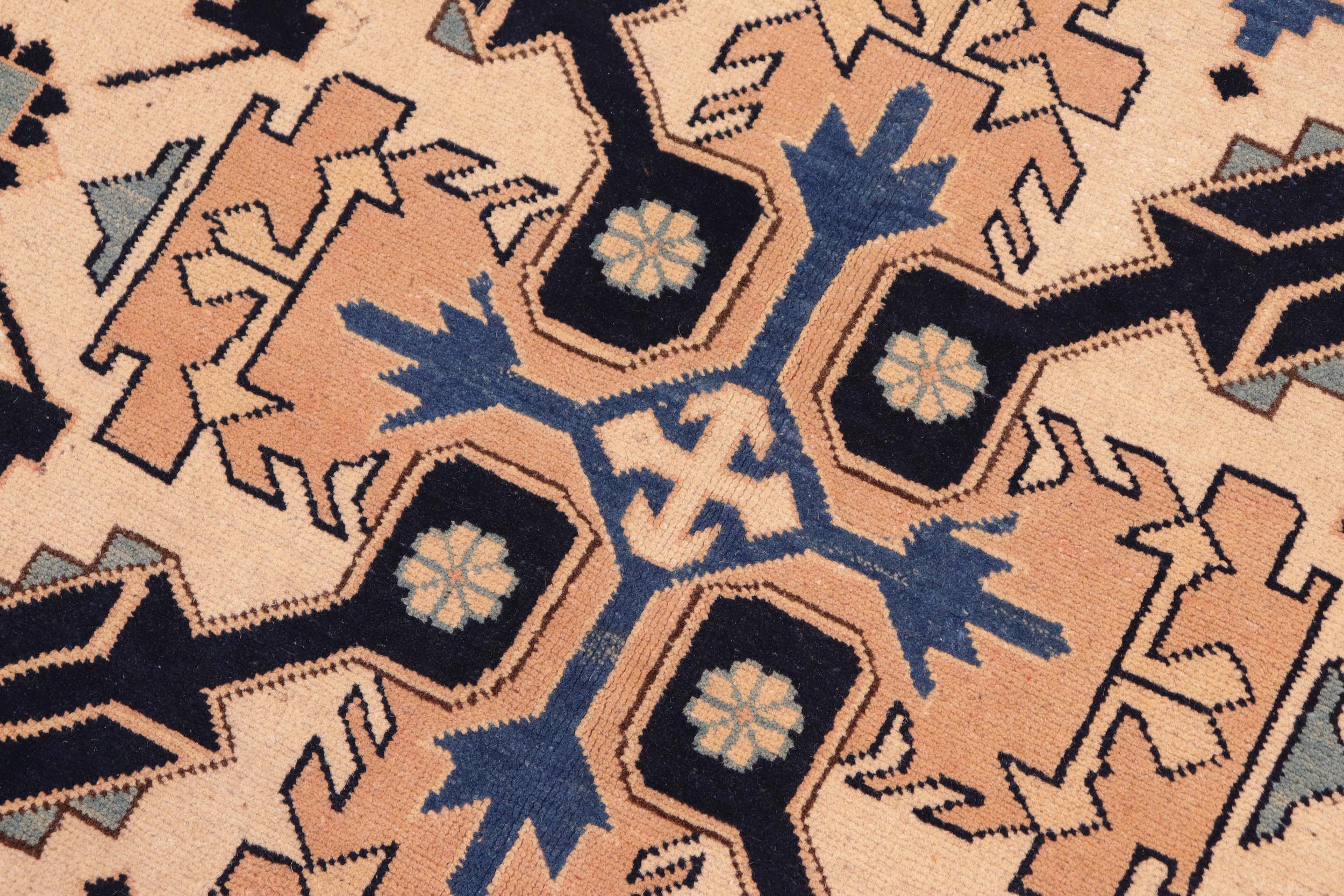 handmade Geometric Kargahi Beige Blue Hand Knotted RECTANGLE 100% WOOL area rug 6' x 9'