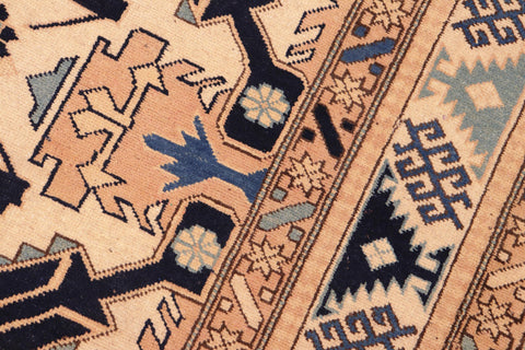handmade Geometric Kargahi Beige Blue Hand Knotted RECTANGLE 100% WOOL area rug 6' x 9'