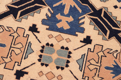 handmade Geometric Kargahi Beige Blue Hand Knotted RECTANGLE 100% WOOL area rug 6' x 9'