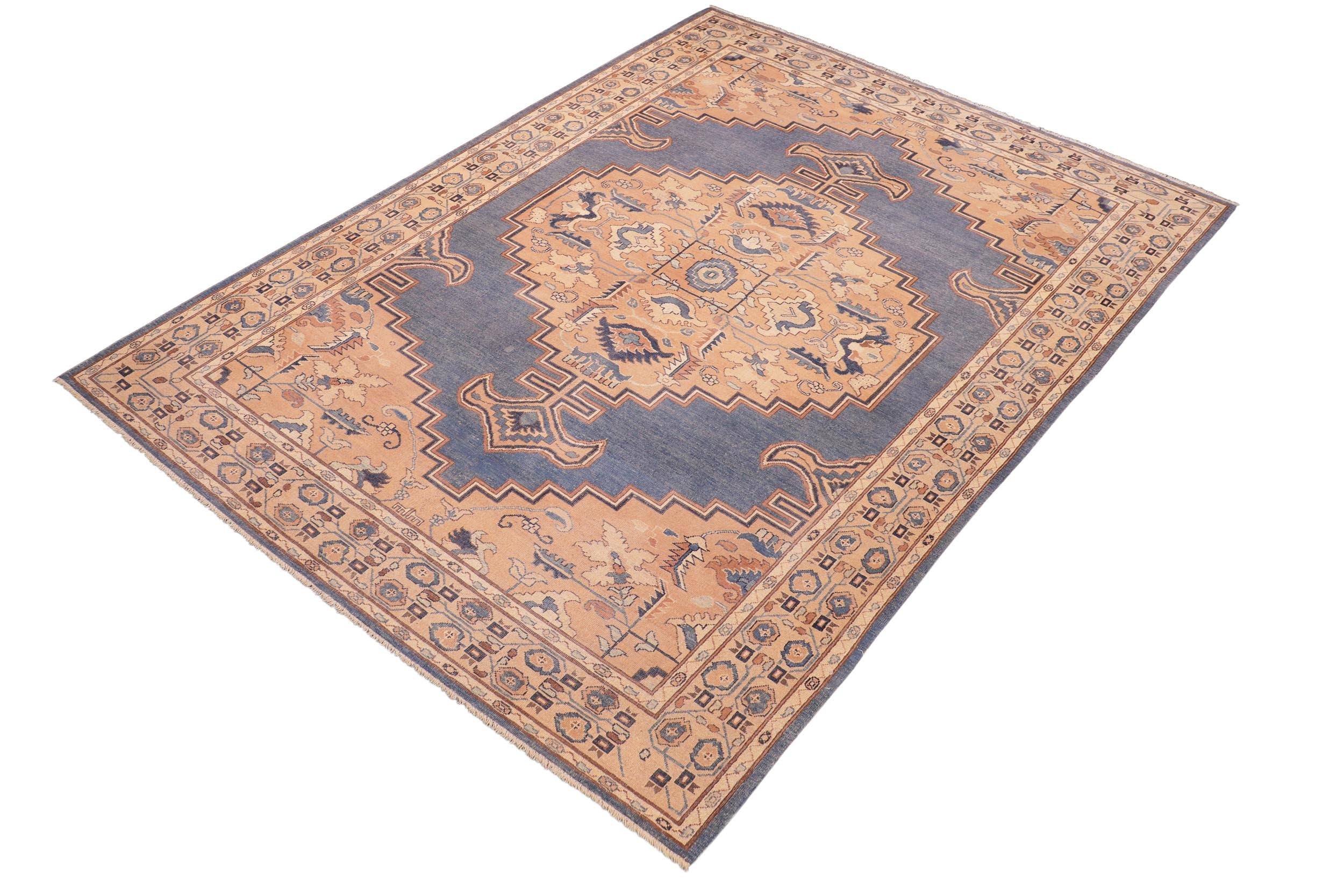 handmade Traditional Antique Blue Tan Hand Knotted RECTANGLE 100% WOOL area rug 6' x 9'