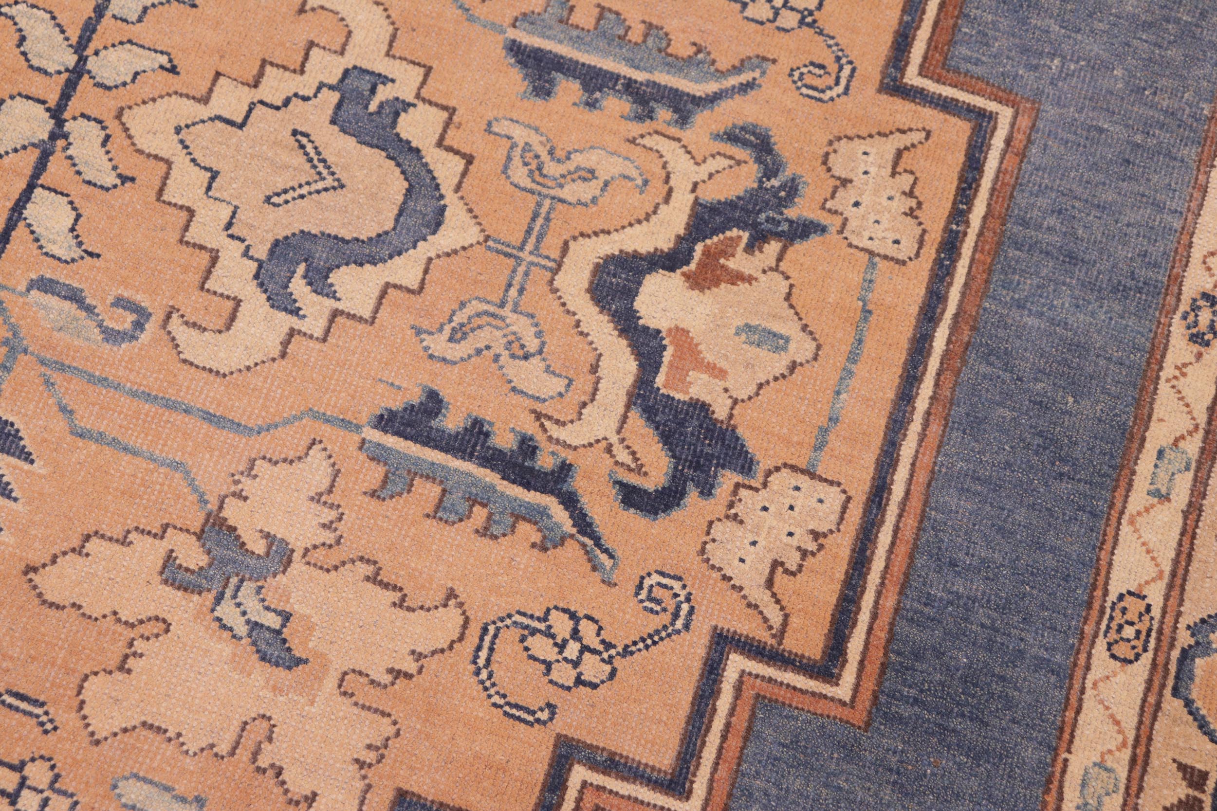 handmade Traditional Antique Blue Tan Hand Knotted RECTANGLE 100% WOOL area rug 6' x 9'